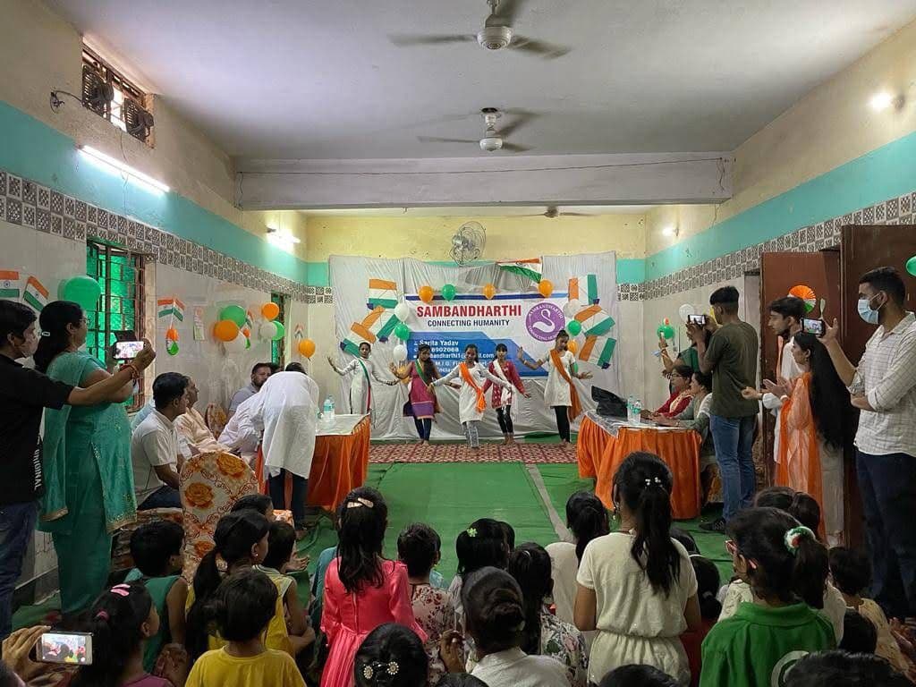 Community volunteers working with children